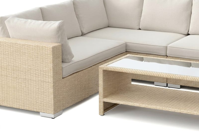 Bahamas U-formad utomhus loungegrupp med stängt avslut, 9-sits med bord och hylla - Beige - Utemöbler - Utegrupp - Loungegrupp
