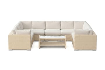Bahamas U-formad utomhus loungegrupp med stängt avslut, 9-sits med bord och hylla - Beige - Utemöbler - Utegrupp - Loungegrupp