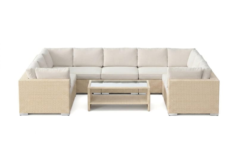 Bahamas U-formad utomhus loungegrupp med stängt avslut, 9-sits med bord och hylla - Beige - Utemöbler - Utegrupp - Loungegrupp