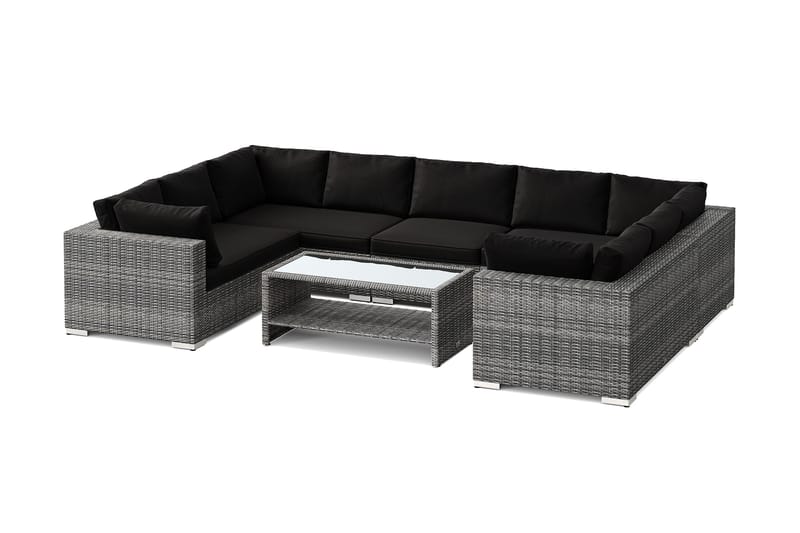 Bahamas U-formad utomhus loungegrupp med stängt avslut, 9-sits med bord och hylla, Grå