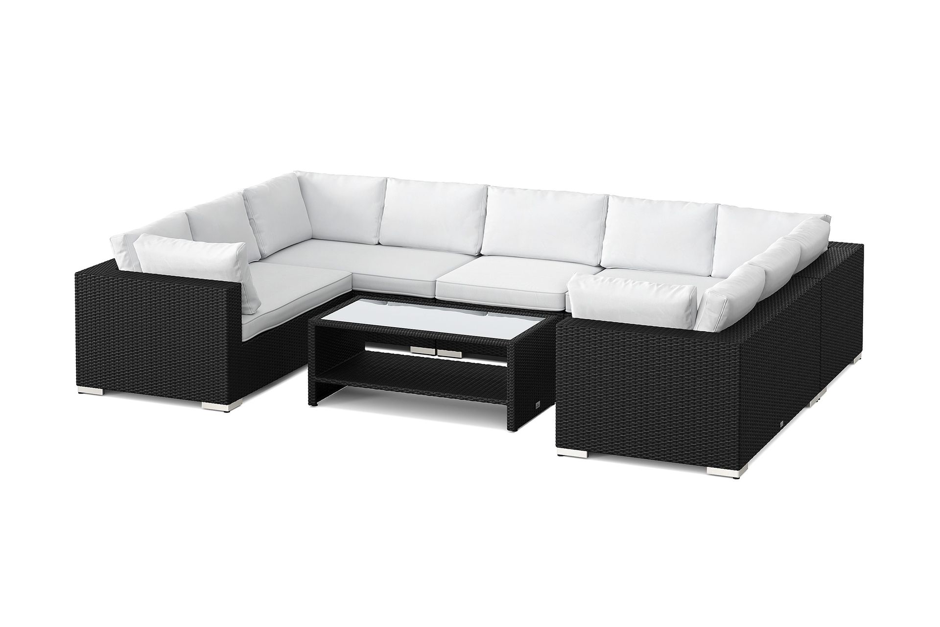 bahamas u-formad utomhus loungegrupp med stängt avslut, 9-sits med bord och hylla - svart