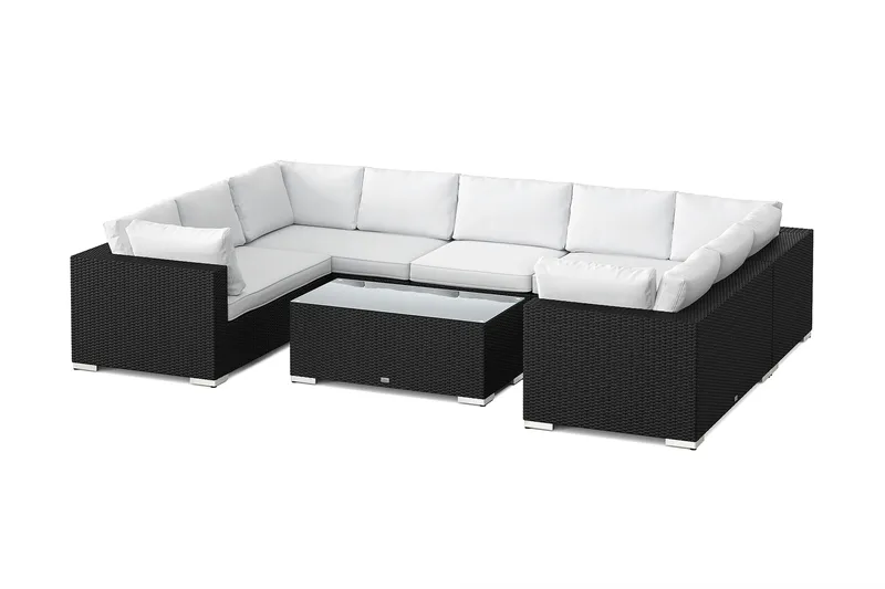 Bahamas U-formad utomhus loungegrupp med stängt avslut, 9-sits med bord, Svart
