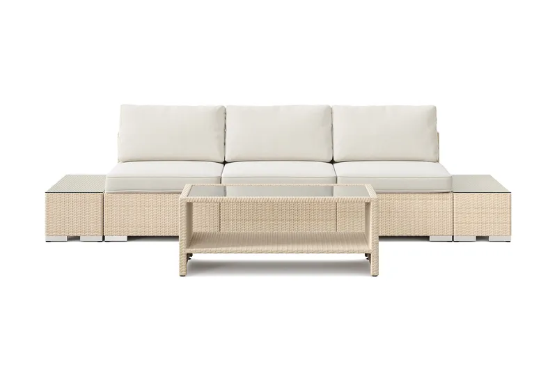 Bahamas utesoffa 3-sits med bord med hylla - Beige - Utemöbler - Utegrupp - Loungegrupp