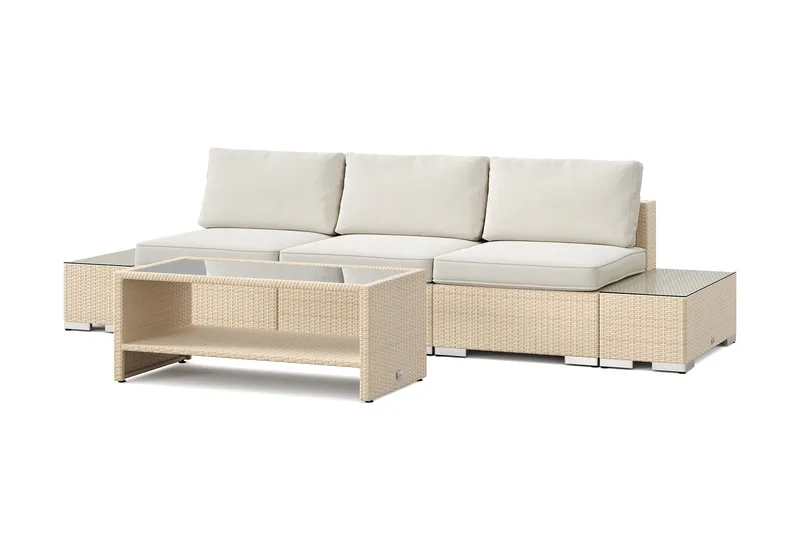 Bahamas utesoffa 3-sits med bord med hylla, Beige