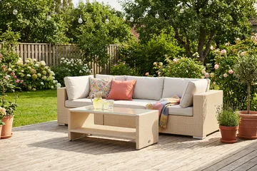 Bahamas utesoffa 3-sits med bord och hylla - Beige - Utemöbler - Utegrupp - Loungegrupp