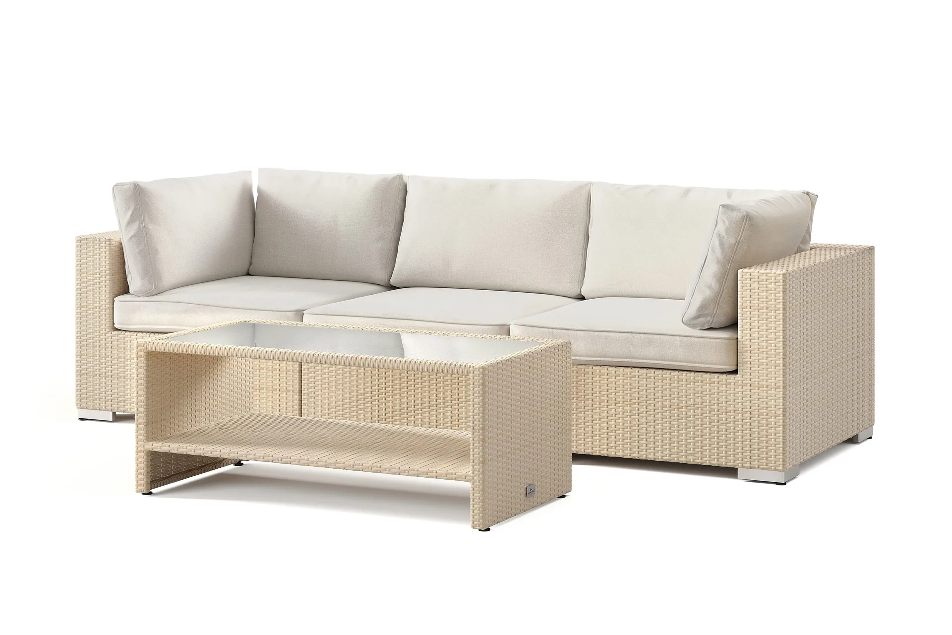 bahamas utesoffa 3-sits med bord och hylla - beige