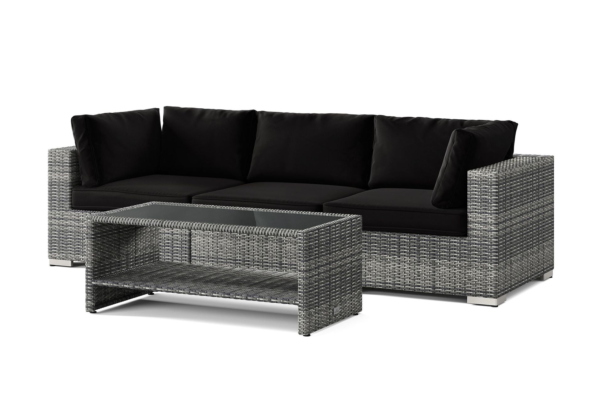 bahamas utesoffa 3-sits med bord och hylla - grå