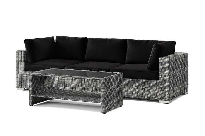 Bahamas utesoffa 3-sits med bord och hylla, Grå