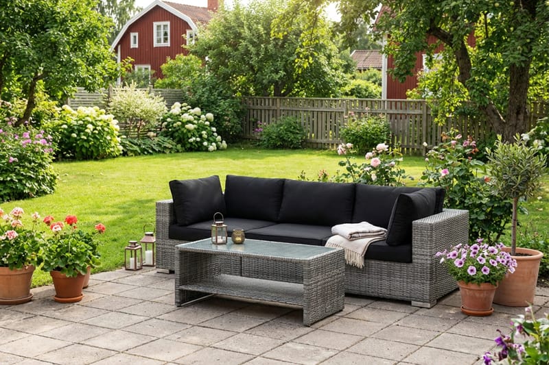 Bahamas utesoffa 3-sits med bord och hylla - Grå - Utemöbler - Utegrupp - Loungegrupp