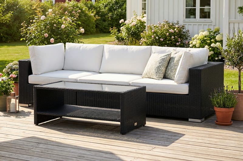 Bahamas utesoffa 3-sits med bord och hylla - Svart - Utemöbler - Utegrupp - Loungegrupp