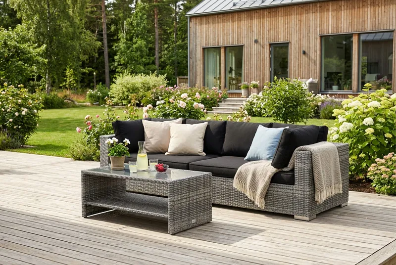 Bahamas utesoffa 4-sits med bord och hylla - Grå - Utemöbler - Utegrupp - Loungegrupp