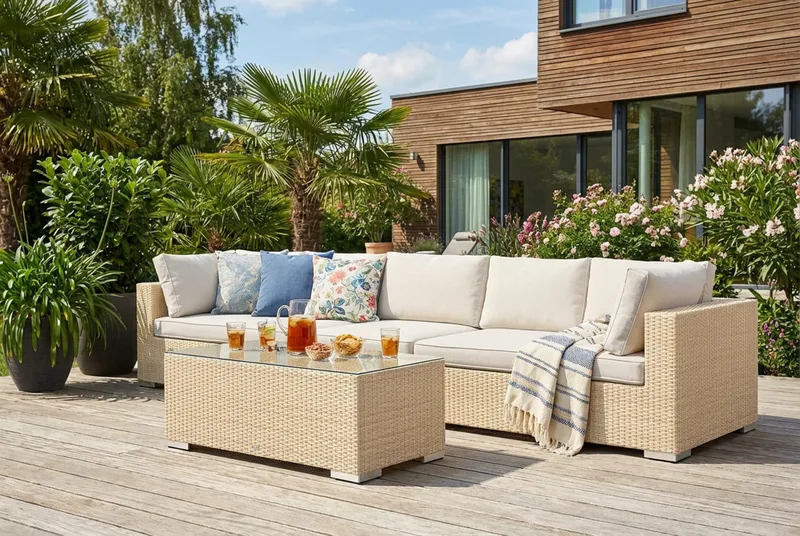Bahamas utesoffa 5-sits med bord - Beige - Utemöbler - Utegrupp - Loungegrupp
