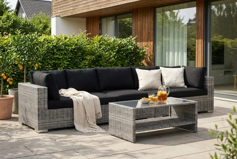 Bahamas utesoffa 5-sits med bord och hylla - Grå - Utemöbler - Utegrupp - Loungegrupp