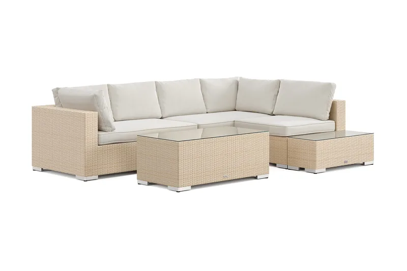Bahamas utesoffa 5-sits vändbar schäslong med avslut och bord - Beige - Utemöbler - Utegrupp - Loungegrupp