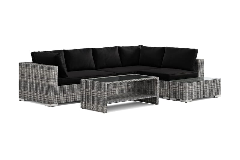 Bahamas utesoffa 5-sits vändbar schäslong med avslut och bord med hylla, Grå