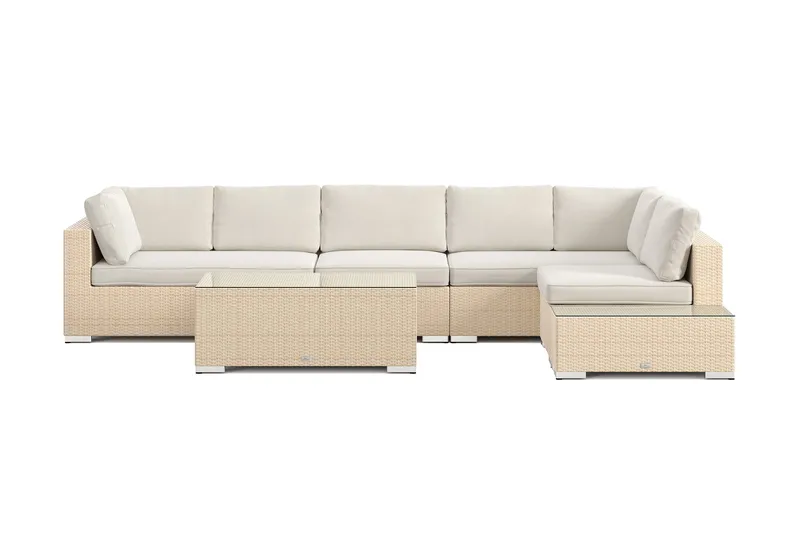 Bahamas utesoffa 6-sits vändbar schäslong med avslut och bord - Beige - Utemöbler - Utegrupp - Loungegrupp