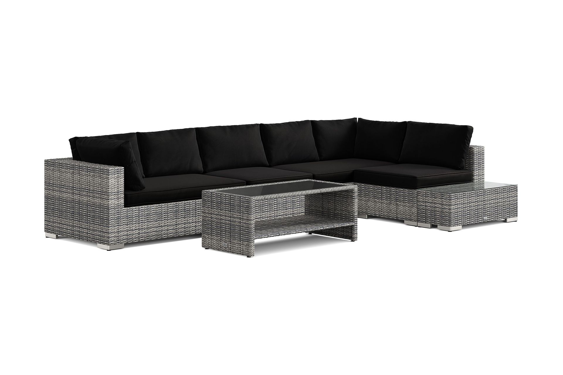 bahamas utesoffa 6-sits vändbar schäslong med avslut och bord med hylla - grå