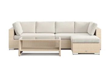 Bahamas utomhus divansoffa 5-sits med vändbar divan och bord med hylla - Beige - Utemöbler - Utegrupp - Loungegrupp