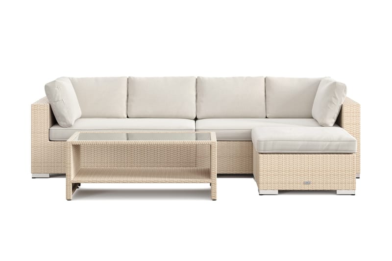 Bahamas utomhus divansoffa 5-sits med vändbar divan och bord med hylla - Beige - Utemöbler - Utegrupp - Loungegrupp
