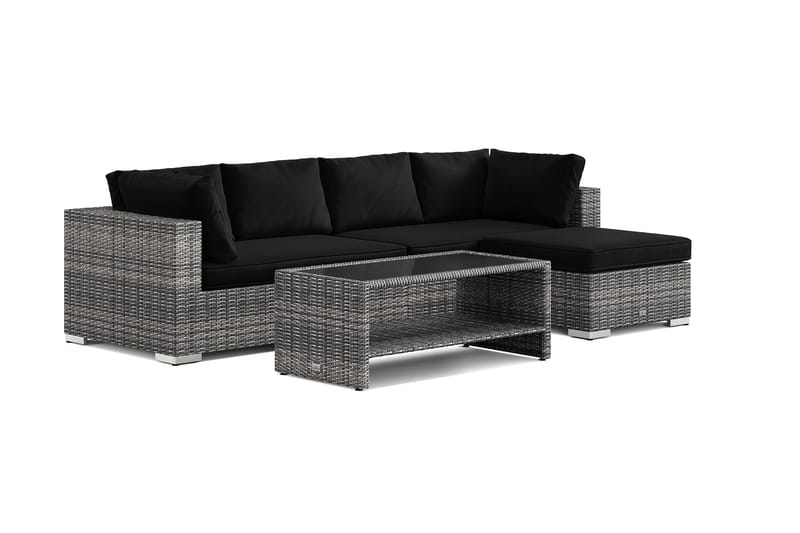 Bahamas utomhus divansoffa 5-sits med vändbar divan och bord med hylla, Grå