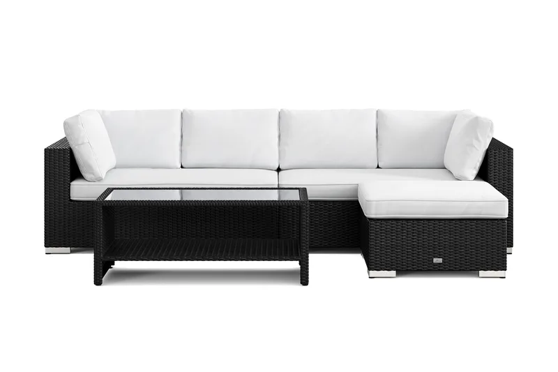 Bahamas utomhus divansoffa 5-sits med vändbar divan och bord med hylla - Svart - Utemöbler - Utegrupp - Loungegrupp