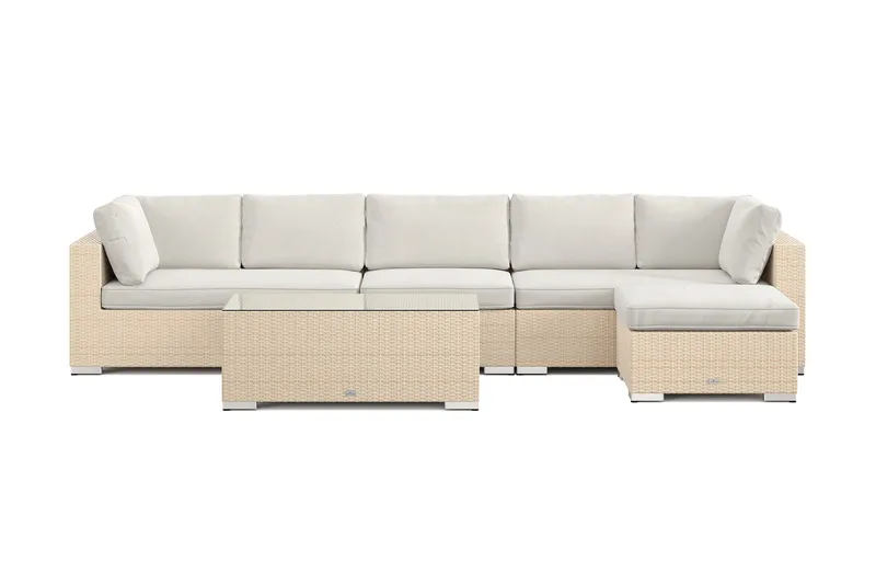 Bahamas utomhus divansoffa 6-sits med vändbar divan och bord - Beige - Utemöbler - Utegrupp - Loungegrupp