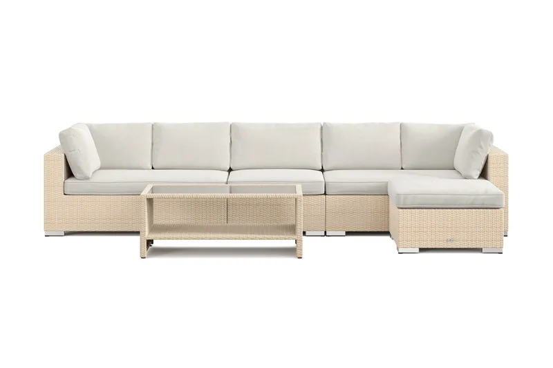 Bahamas utomhus divansoffa 6-sits med vändbar divan och bord med hylla - Beige - Utemöbler - Utegrupp - Loungegrupp