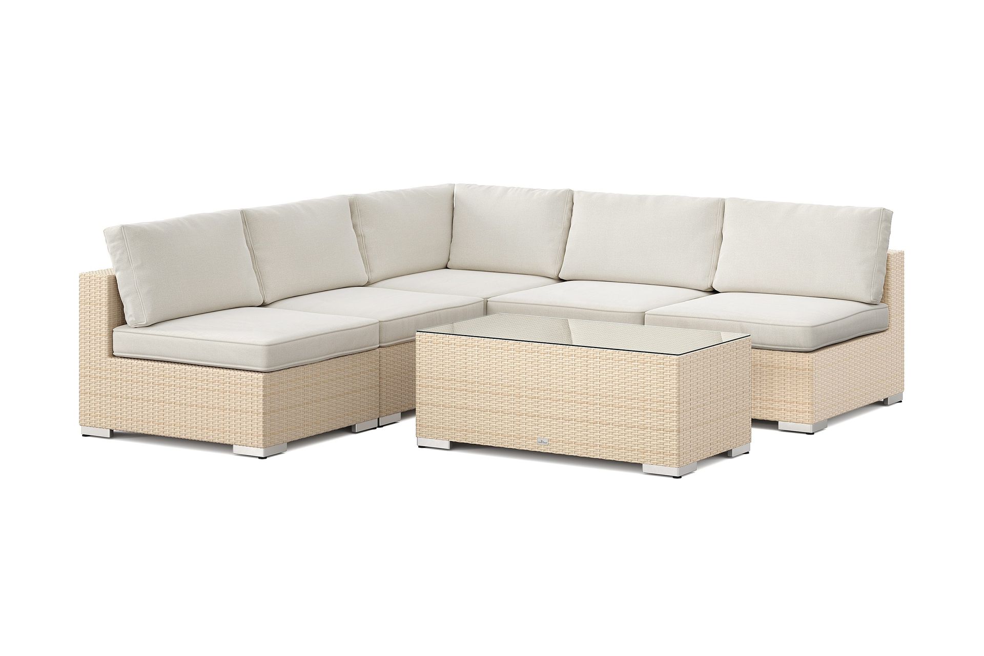 bahamas utomhus hörnsoffa 5-sits vändbar med öppet avslut och bord - beige