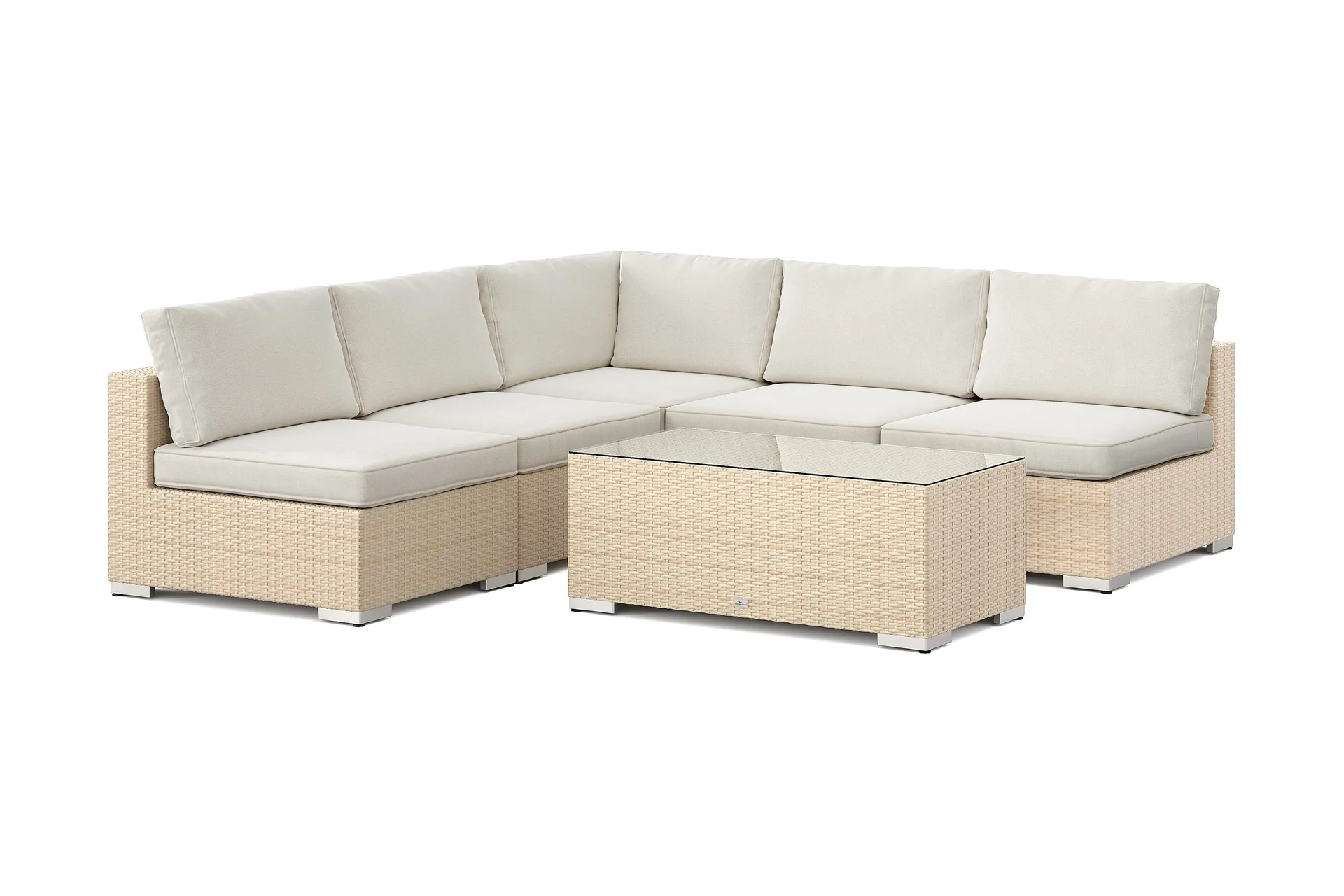 bahamas utomhus hörnsoffa 5-sits vändbar med öppet avslut och bord - beige