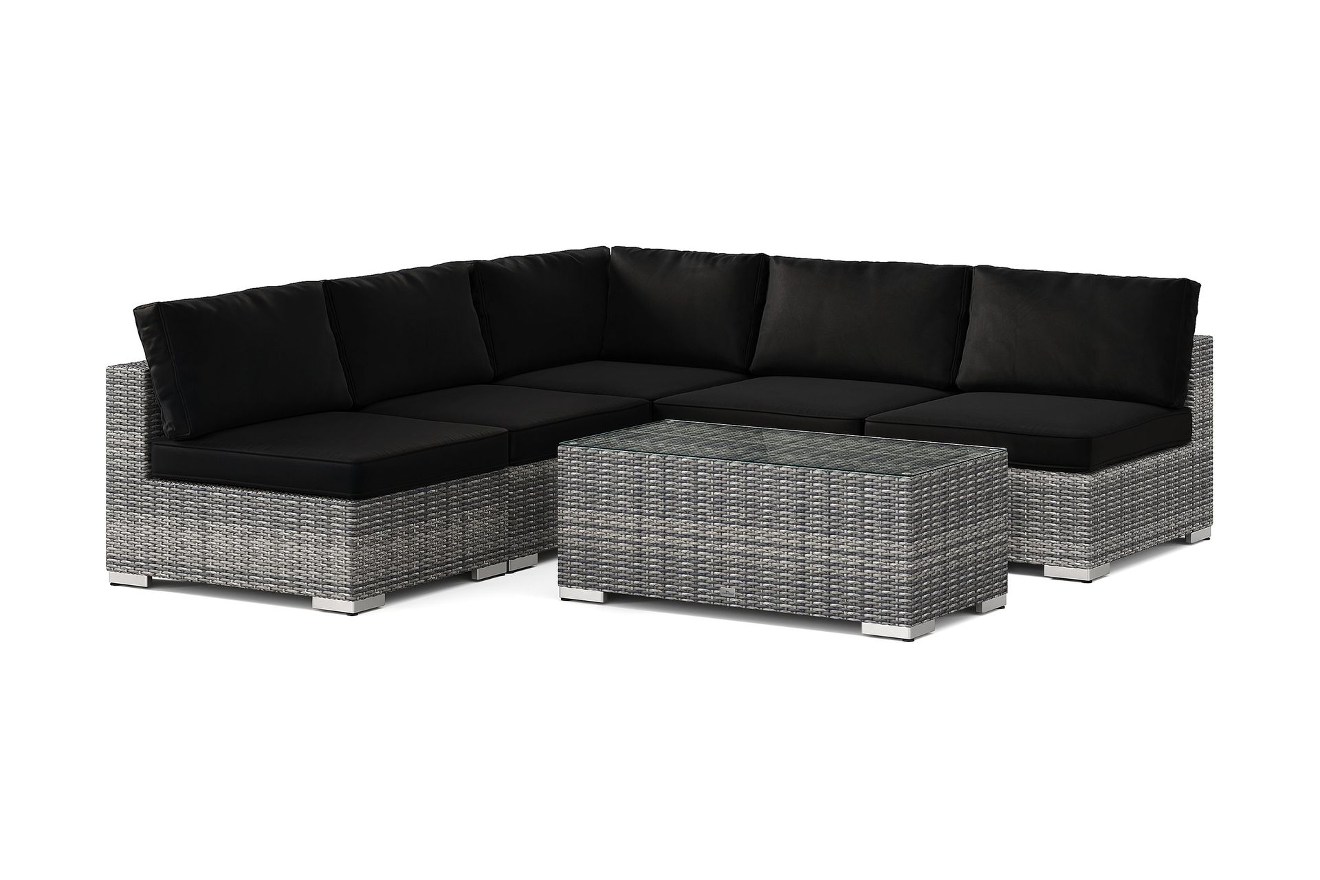 Bahamas utomhus h&ouml;rnsoffa 5-sits v&auml;ndbar med &ouml;ppet avslut och bord - Gr&aring;