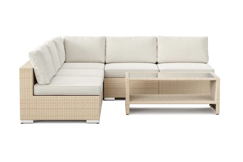 Bahamas utomhus hörnsoffa 5-sits vändbar med öppet avslut och bord med hylla - Beige - Utemöbler - Utegrupp - Loungegrupp