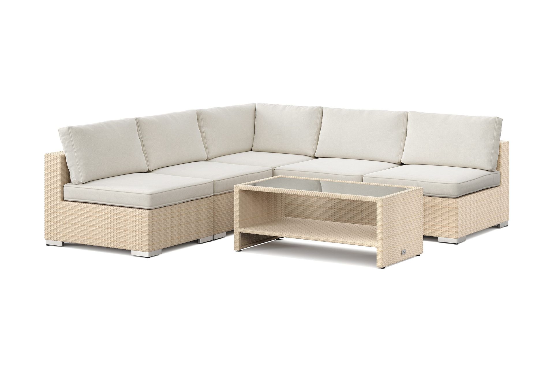 bahamas utomhus hörnsoffa 5-sits vändbar med öppet avslut och bord med hylla - beige