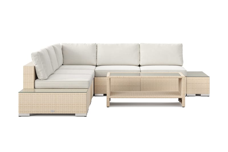 Bahamas utomhus hörnsoffa 5-sits vändbar med öppet avslut och bord med hylla - Beige - Utemöbler - Utegrupp - Loungegrupp