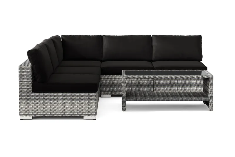 Bahamas utomhus hörnsoffa 5-sits vändbar med öppet avslut och bord med hylla - Grå - Utemöbler - Utegrupp - Loungegrupp