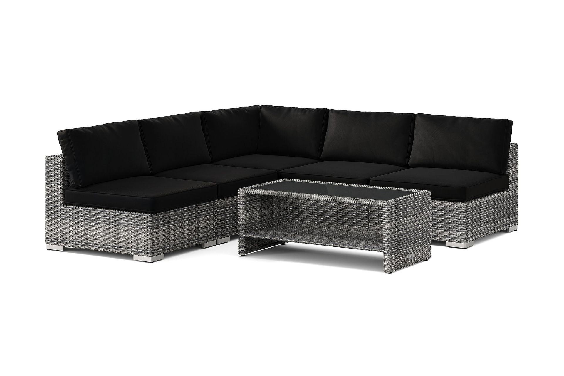 bahamas utomhus hörnsoffa 5-sits vändbar med öppet avslut och bord med hylla - grå