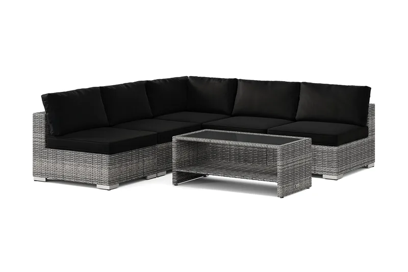 Bahamas utomhus hörnsoffa 5-sits vändbar med öppet avslut och bord med hylla, Grå