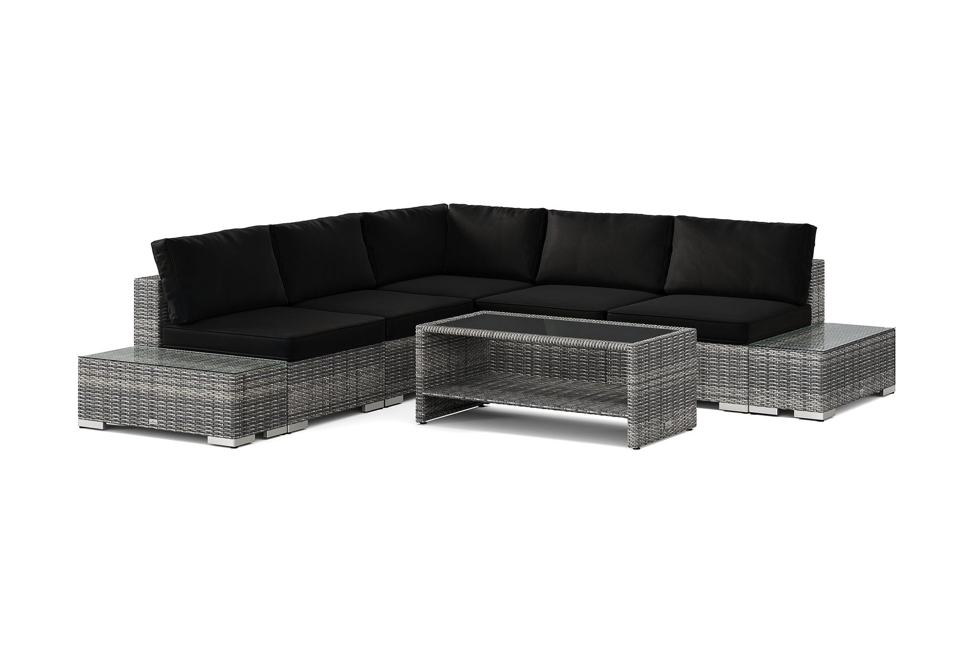 bahamas utomhus hörnsoffa 5-sits vändbar med öppet avslut och bord med hylla - grå