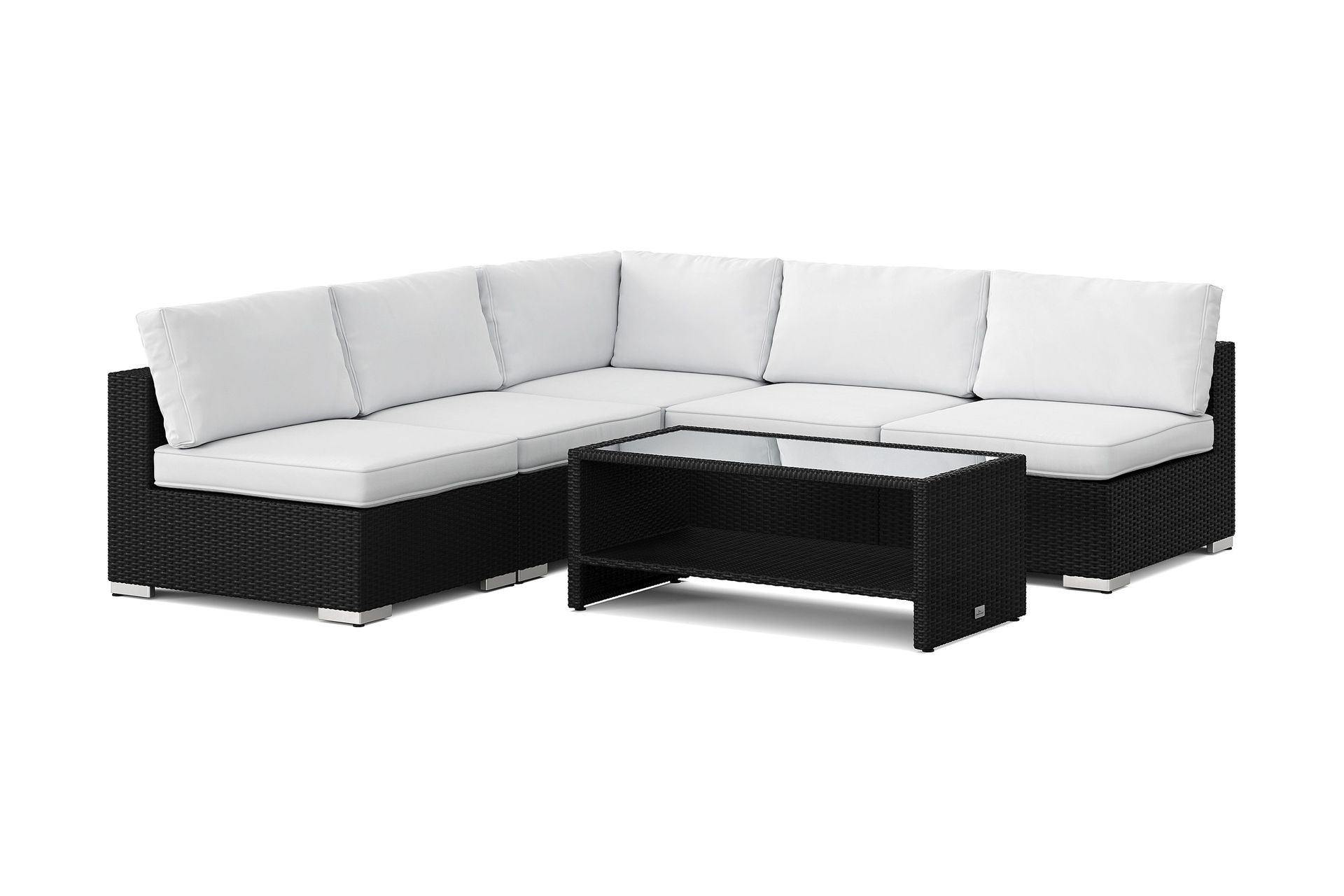 bahamas utomhus hörnsoffa 5-sits vändbar med öppet avslut och bord med hylla - svart