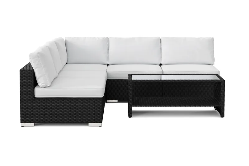Bahamas utomhus hörnsoffa 5-sits vändbar med öppet avslut och bord med hylla - Svart - Utemöbler - Utegrupp - Loungegrupp