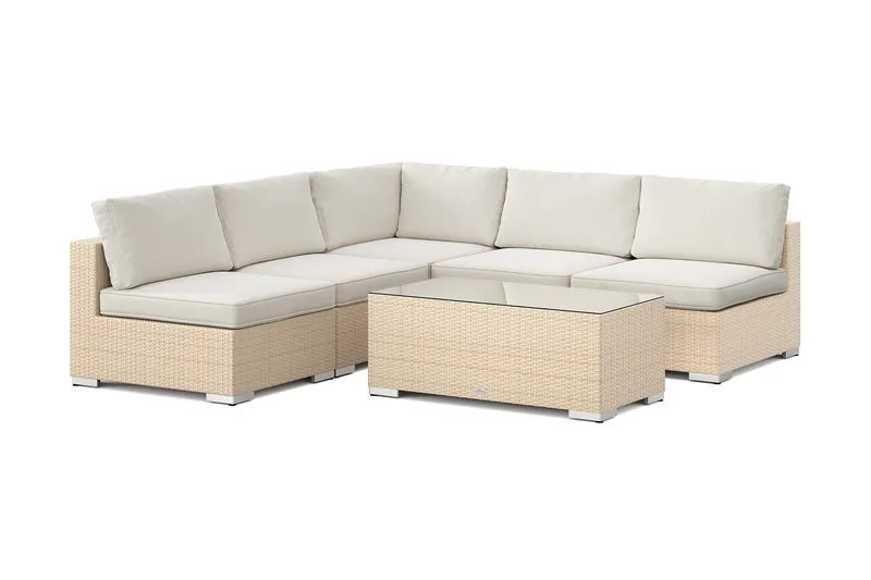 Bahamas utomhus hörnsoffa 5-sits vändbar med öppet avslut och bord, Sand