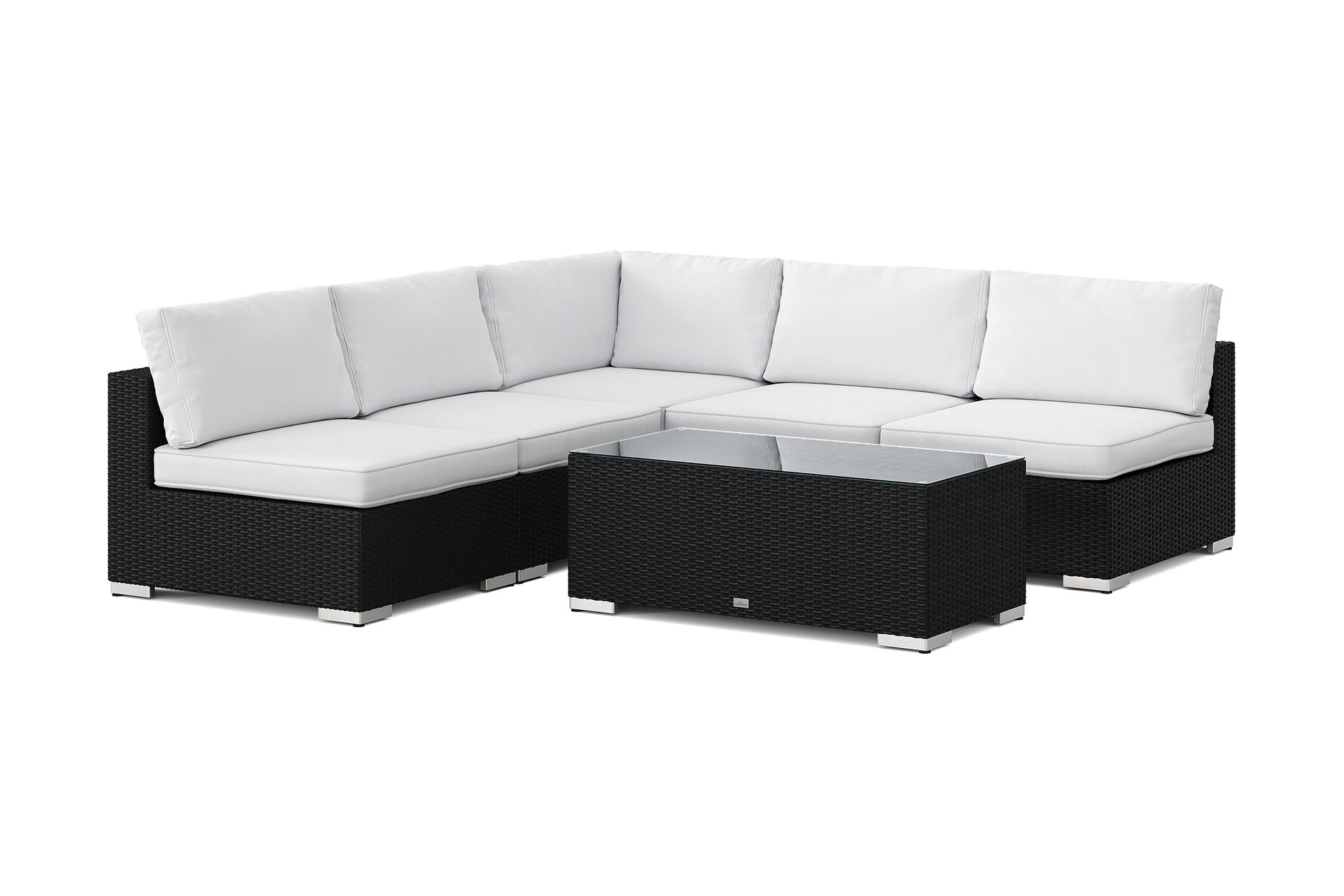 Bahamas utomhus h&ouml;rnsoffa 5-sits v&auml;ndbar med &ouml;ppet avslut och bord - Svart