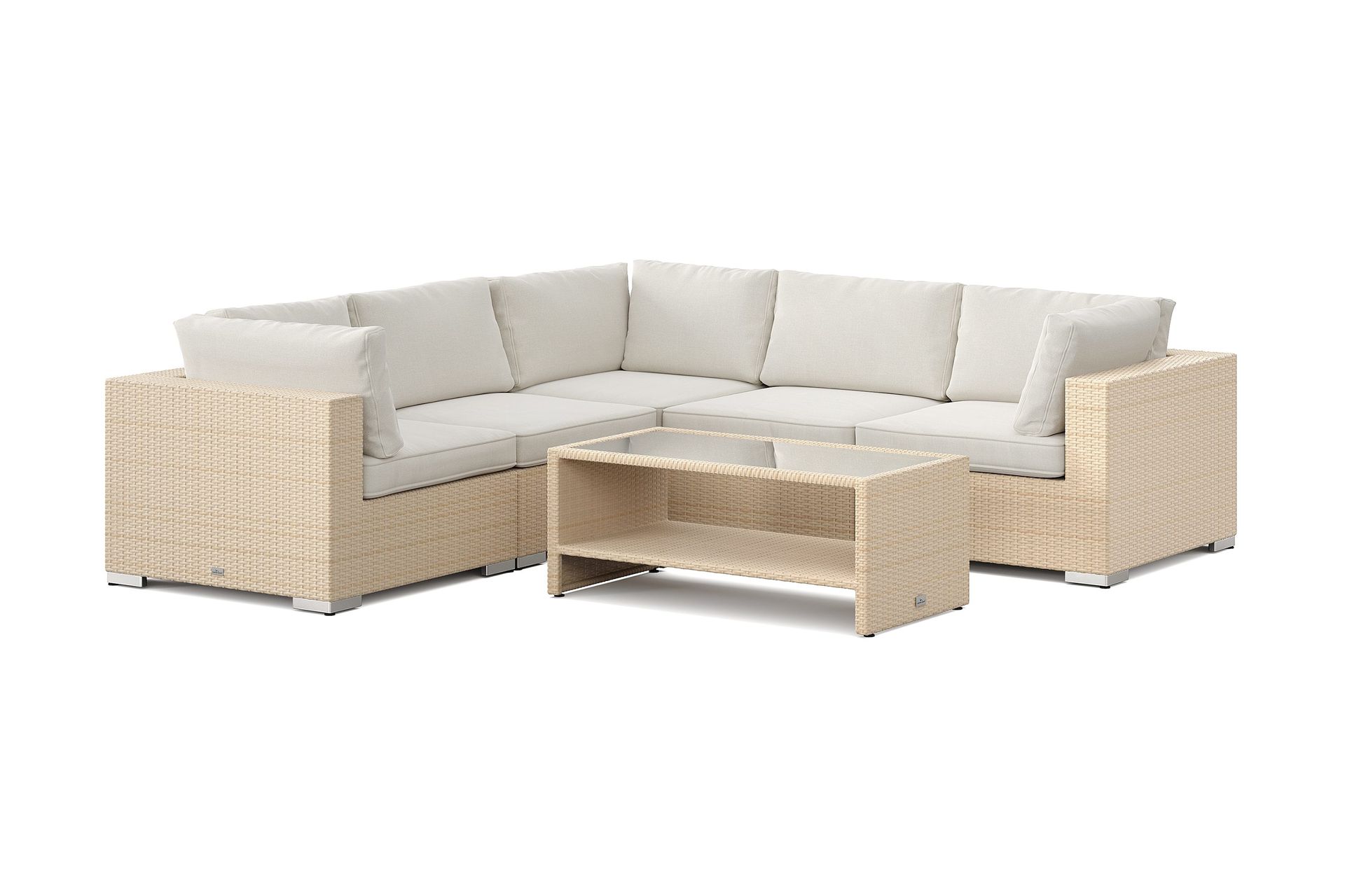 bahamas utomhus hörnsoffa 5-sits vändbar och bord med hylla - beige