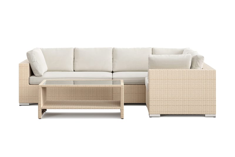 Bahamas utomhus hörnsoffa 5-sits vändbar och bord med hylla - Beige - Utemöbler - Utegrupp - Loungegrupp