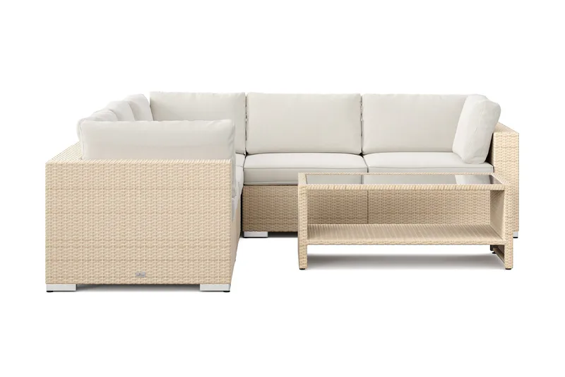 Bahamas utomhus hörnsoffa 5-sits vändbar och bord med hylla - Beige - Utemöbler - Utegrupp - Loungegrupp