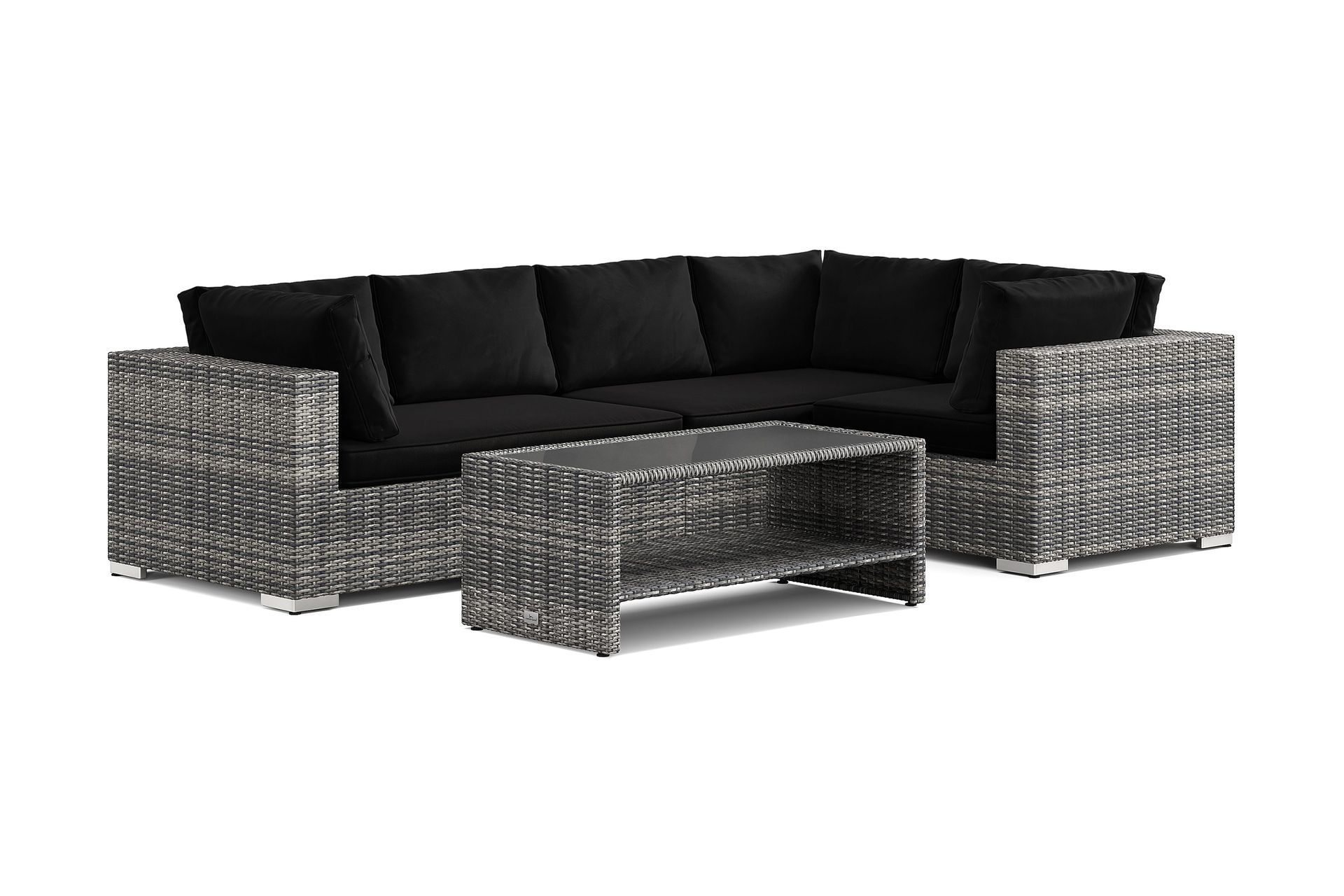 bahamas utomhus hörnsoffa 5-sits vändbar och bord med hylla - grå