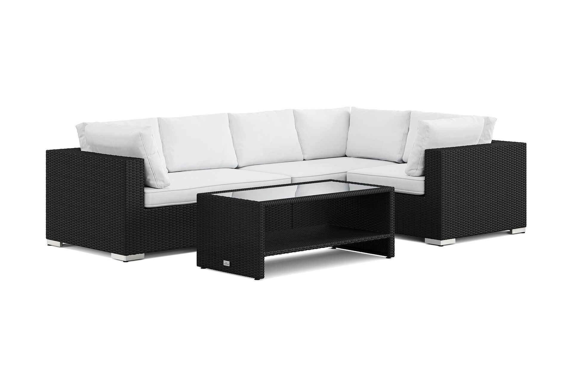 bahamas utomhus hörnsoffa 5-sits vändbar och bord med hylla - svart