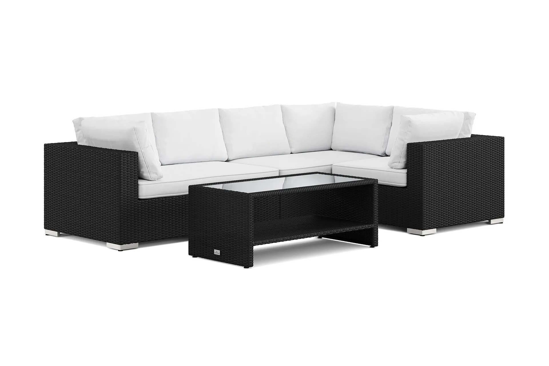 bahamas utomhus hörnsoffa 5-sits vändbar och bord med hylla - svart