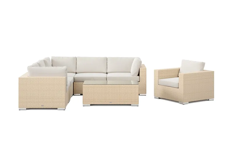 Bahamas utomhus hörnsoffa 6-sits vändbar med fåtölj och bord - Beige - Utemöbler - Utegrupp - Loungegrupp