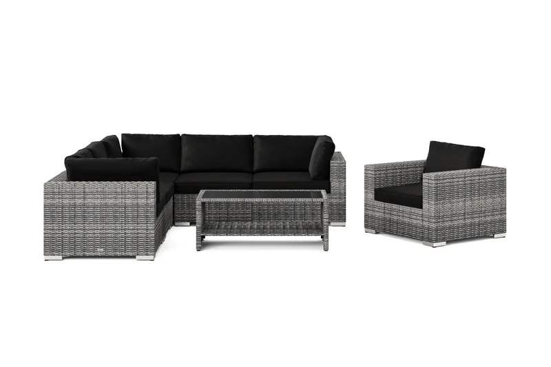 Bahamas utomhus hörnsoffa 6-sits vändbar med fåtölj och bord med hylla - Grå - Utemöbler - Utegrupp - Loungegrupp