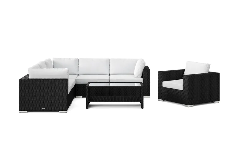 Bahamas utomhus hörnsoffa 6-sits vändbar med fåtölj och bord med hylla - Svart - Utemöbler - Utegrupp - Loungegrupp